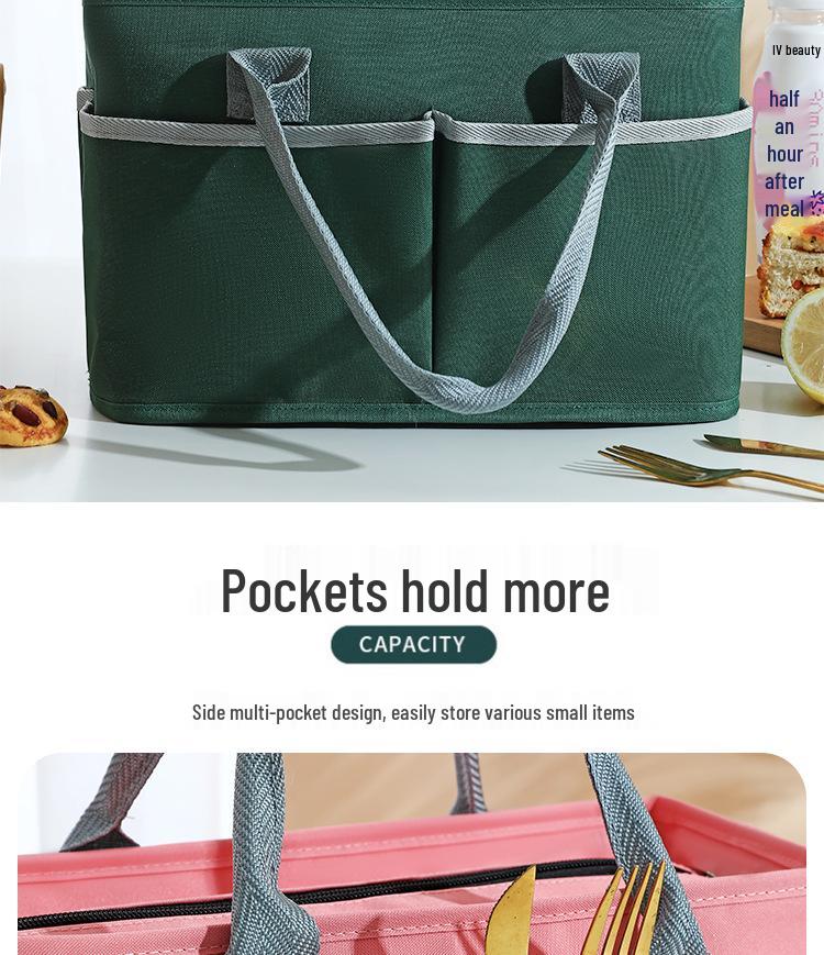 Koreanischer Stil Große Kapazität Isolierte Lunchtasche – Mehrere Taschen und Tragbar für die Arbeit oder den Außenbereich