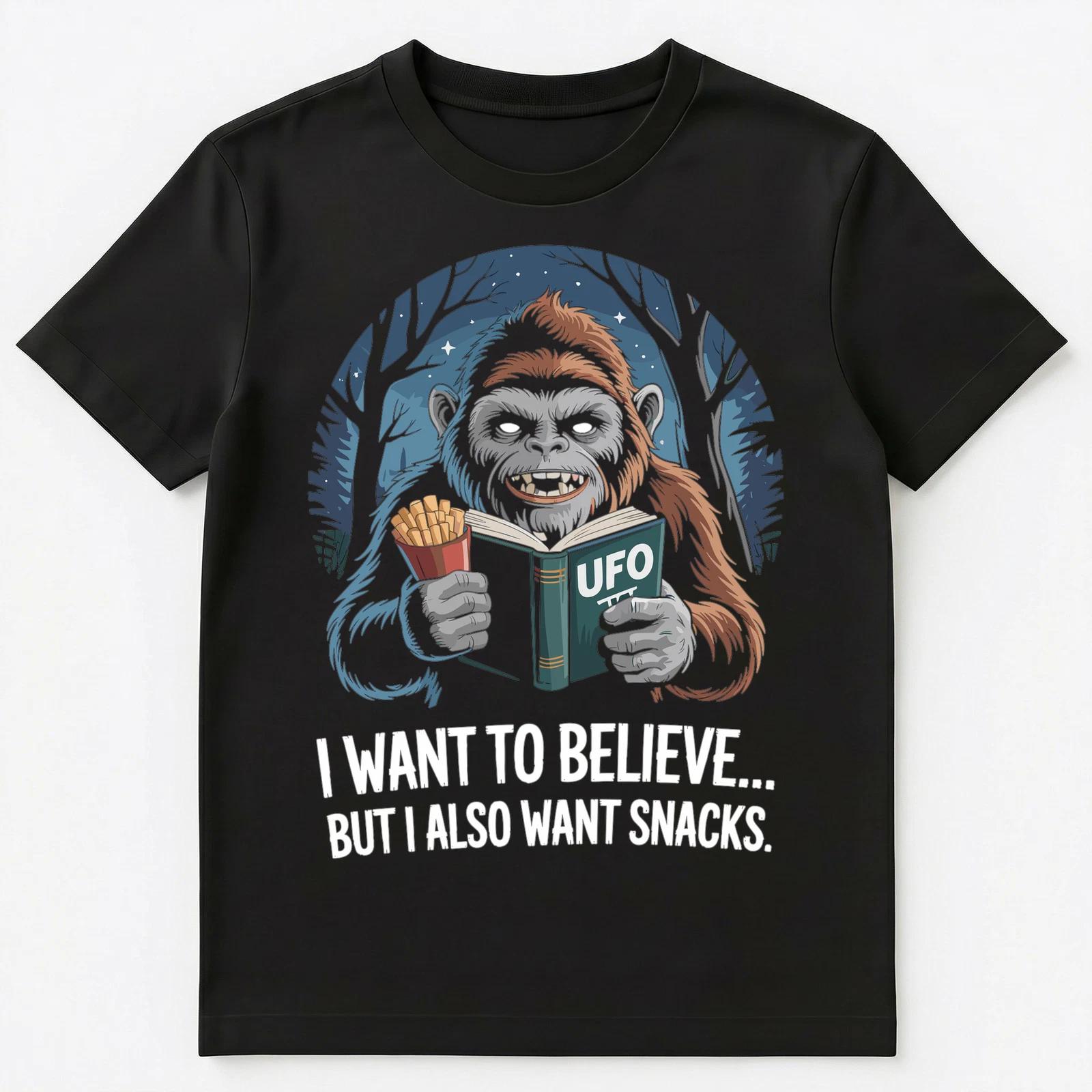 Cryptid Humor Sasquatch Mothman Snack Believer Funny Unisex T-Shirt XL