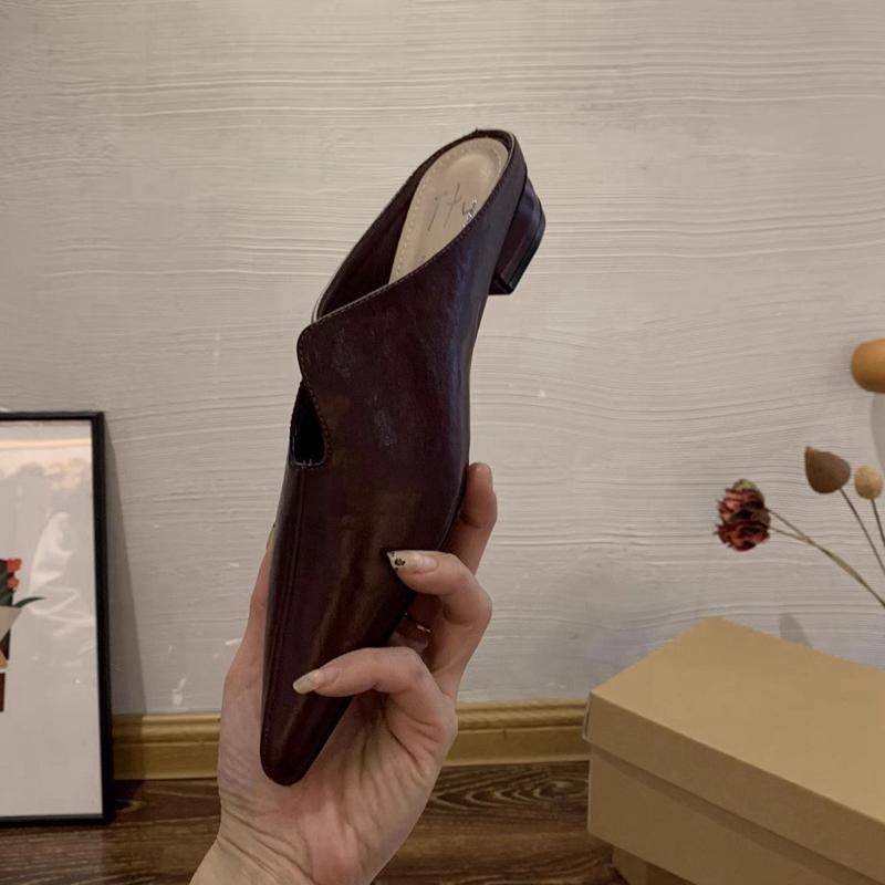 Fashion SUOJIALUN 2025 Spring New Brand Women Slipper Fashion Pointed Toe Slip On Ladies Elegant Mules Shoes Square Low Heel Dress Sanda