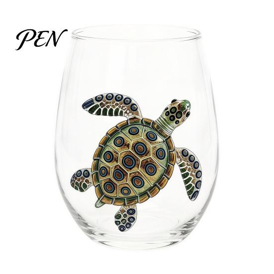 Beach House Kitchen Decor Marine Animal Theme Clear Glass Tumbler, Handcrafted Painted Glassware, Artistic Nautical Decorative Cup Creative