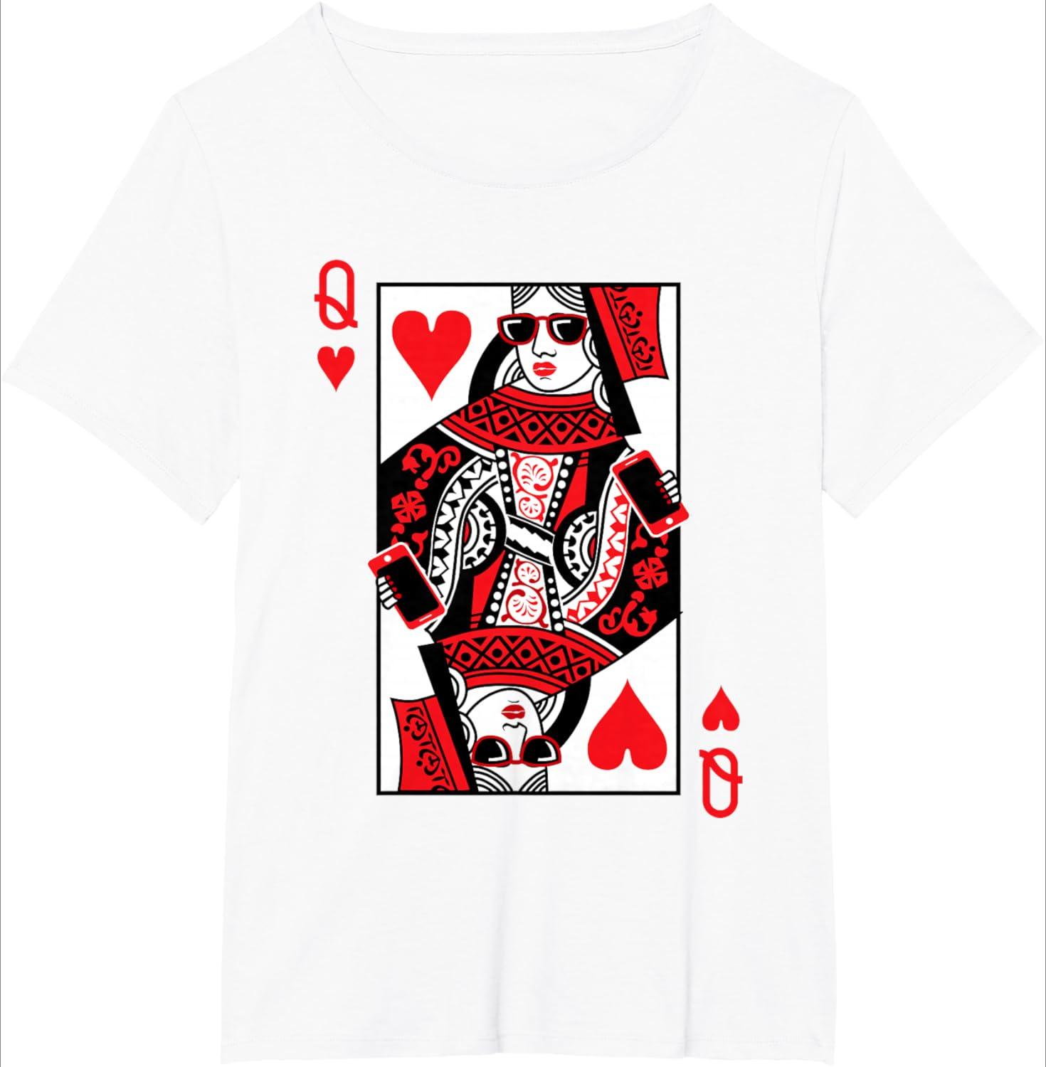 

Queen of Hearts Black TShirt Retro Playing Cards Print Womens ShortSleeved Daily Wear Casual Loose Fit Basic Crew Neck Top 4XL