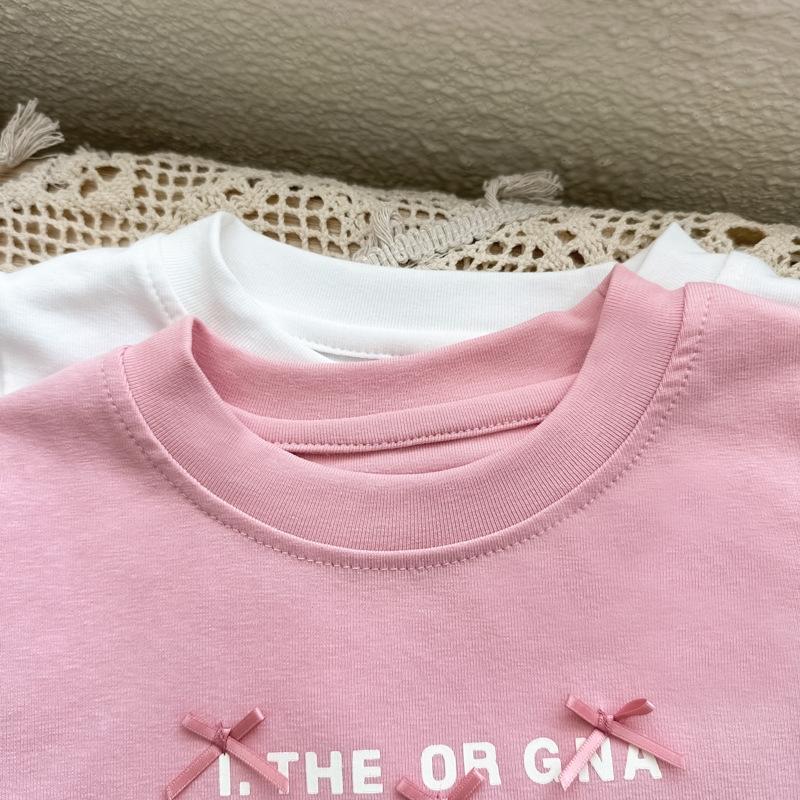 Children's Girls T-Shirts Bowknot Letter Printing Short Sleeve Top Kids Cotton Tees Clothes For Baby Girls Summer