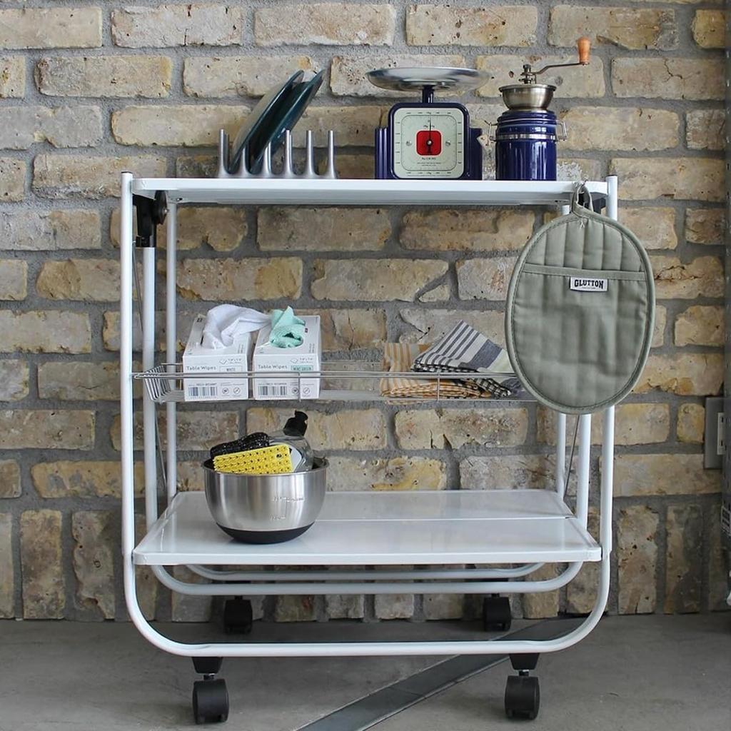 Dulton Folding Silver A trolley that is a kind of longing and a dream Storage shelf Rack Tool wagon Assembled Height 690mm Width 690mm Depth 405mm