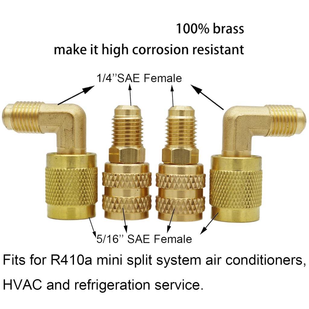 100% Brass Corrosion Resistant R410A Adapter for Air Conditioning HVAC, 5/16" SAE Male To 1/4" SAE Male Flare