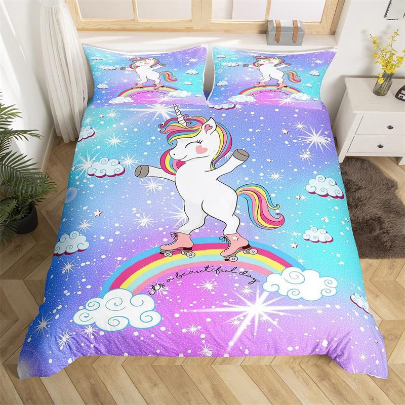 Comforter 3D Unicorn Cartoon Style Bedding Set Luxury Twin Full For Kids Boys Girls Comforter Home Textile