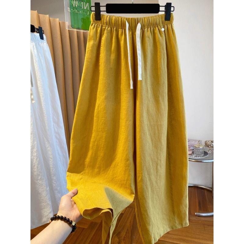 

Women s Japanese Retro High-Waist Wide-Leg Pants (2026 Summer Collection) - Lightweight Loose Fit with Slimming Draped Design L (115-130 jin) жёлтый
