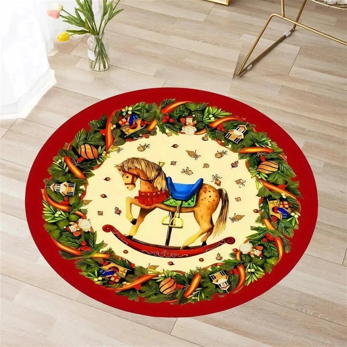 

Winter Forest Reindeer Round Rug – Snowy Scene Holiday Carpet for Living Room & Bedroom Festive Floor Decor Diameter 60cm