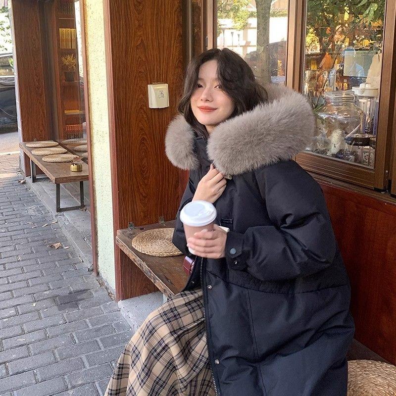 Down Cotton Clothes Women's Mid-length Over The Knee New Fashion Fur Collar Design Feeling Niche Thick Winter Coat