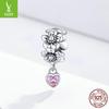 Original DIY Pink Flower S925 Silver Beaded Bracelet Jewelry Accessory SCC1485