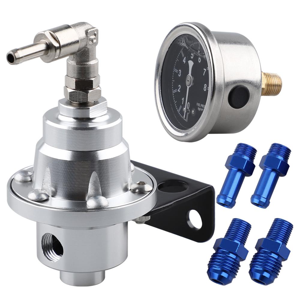 Adjustable Fuel Pressure Regulator Car Vehicle Refitting Fuel Supercharger Aluminum Universal with Gauge Kit