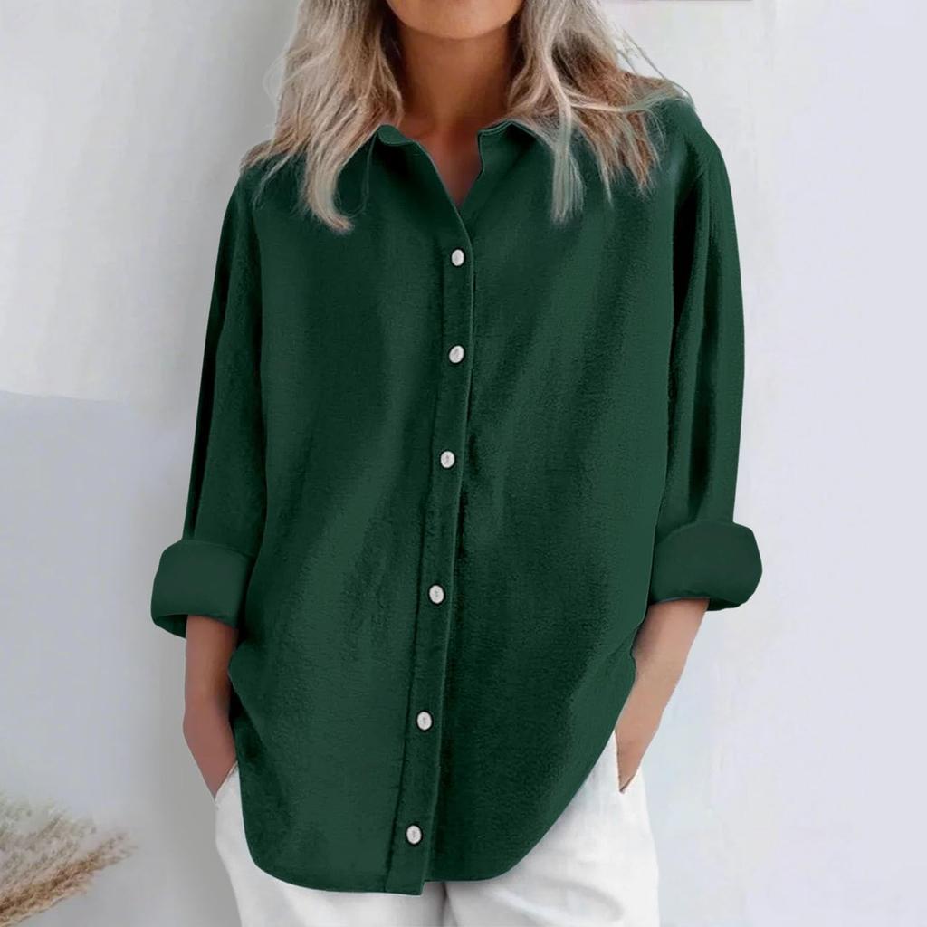 Women's Fashion Casual Solid Colour Cotton Button Cardigan Long Sleeve Top