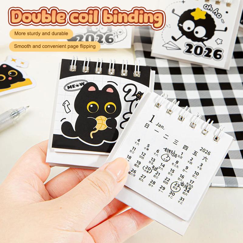 2Pcs Random Mini 2026 Calendar Portable Cute Cat Office School Supplies Calendar Monthly Planner Desk Accessories Decor Record