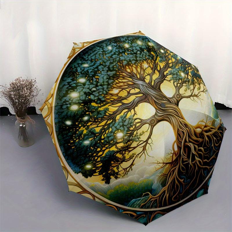 Lebensbaum Regenschirm, Tragbarer 3-fach Kompakter Regenschirm für Herren & Damen, S65