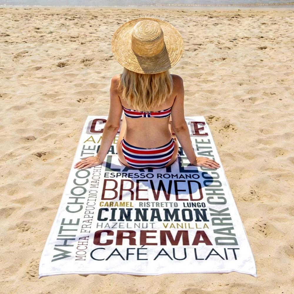 Coffee Lover Word Art Beach Towel Patterned Sunscreen And Windproof Suitable For Swimming Pool Camping Travel Blanket