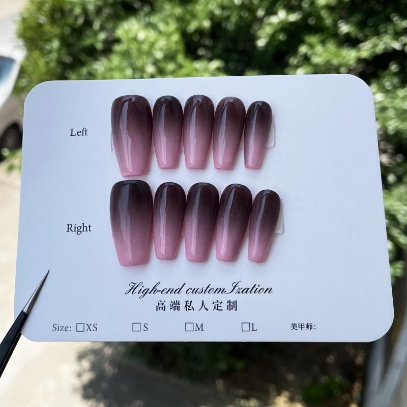 Handmade Press-On Nails Black Pink Gradient Medium Length False Women Minimalist Style Extra Small
