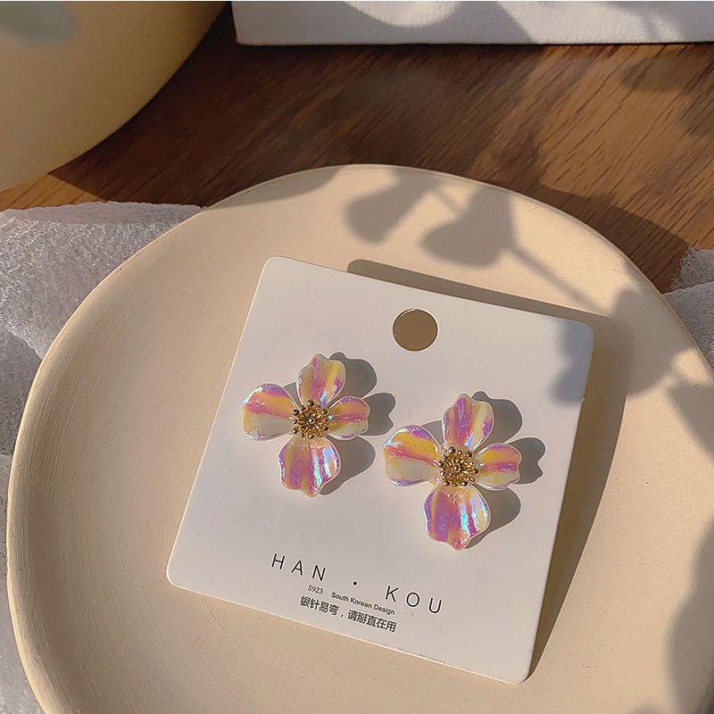 S925 Silver Needle Pink Laser Flower Earrings - Trendy 2020 High-End Design for Women