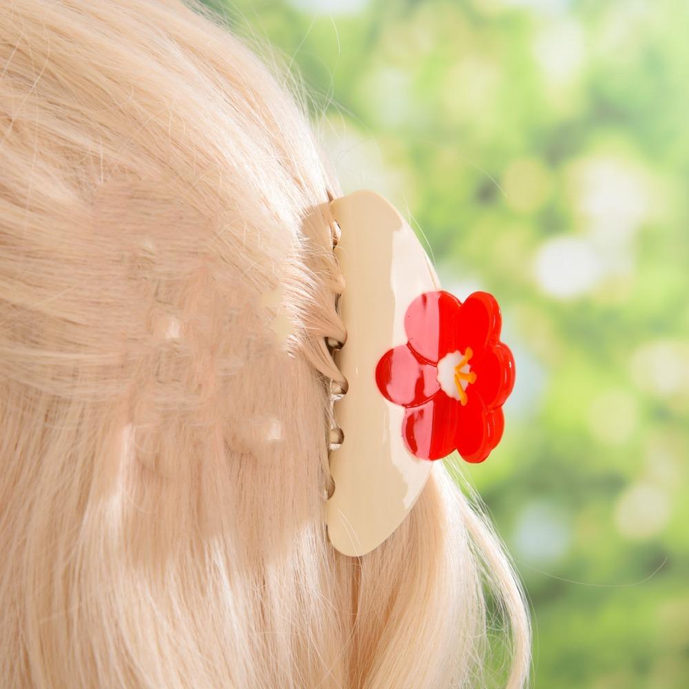 Colorful Acetic Acid Shark Clip Rhinestone Back Head Hair Grab Cute Sakura Barrettes  Girls