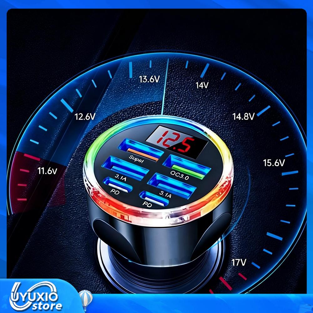 UYUXIO Fast Charging Car Charger Dual USB Port 250W Super Quick for iPhone iPad Samsung Oneplus OPPO Vivo Huawei Android