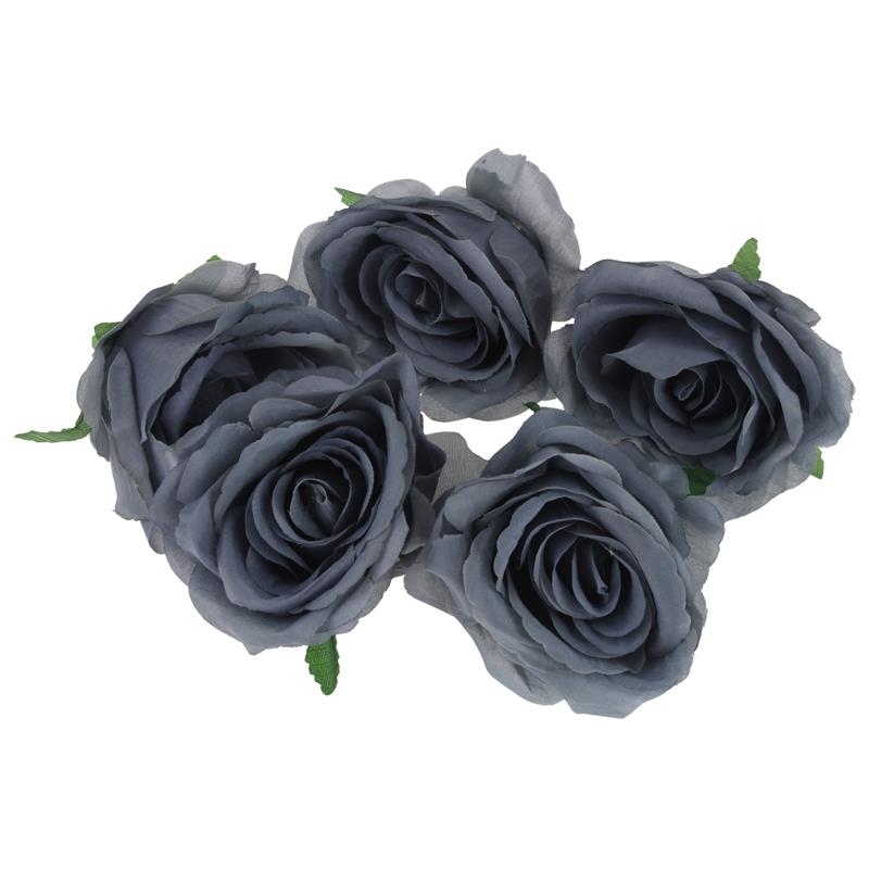 Rose Head Artificial Flowers for Arrangement Decoration 5 Pcs - Gray