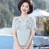 Elegant Embroidered Cotton Linen Tee for Mature Women