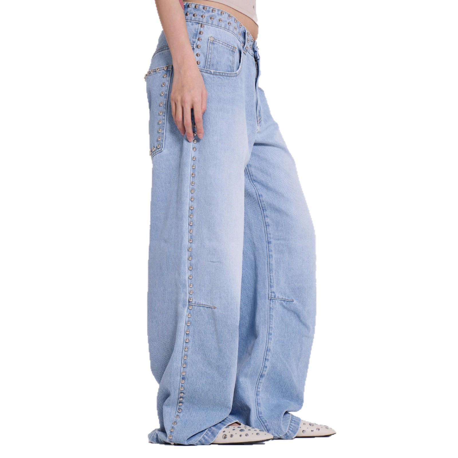 European and American Low-Waist Beaded Loose-Fit Jeans for Women S (74CM)