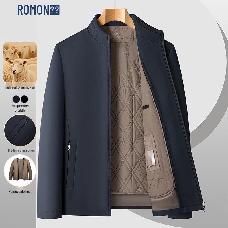 ROMON Men's Detachable Liner Thickened Stand-Collar Winter Padded Jacket