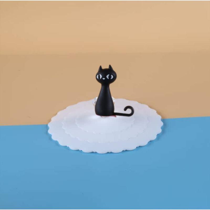 

New Cute Dust-proof Multi-functional Wave-shaped Cup Lid with Creative Cartoon-shaped Silicone Cover Long-tailed cat білий