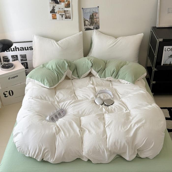 new solid color washed cotton four-piece set Shuangpin student dormitory single bedding three-piece set
