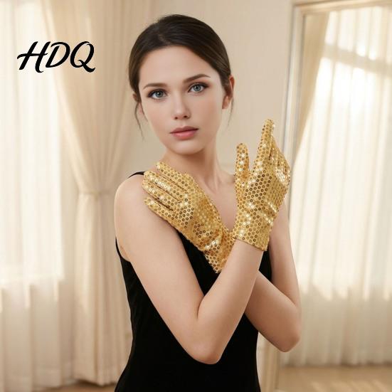 Breathable Sequin Gloves 1 Pair Shiny Silver for Adults Stretchy Mesh Lightweight Metallic Sparkly Performance Dance Stage Costumes Halloween Party