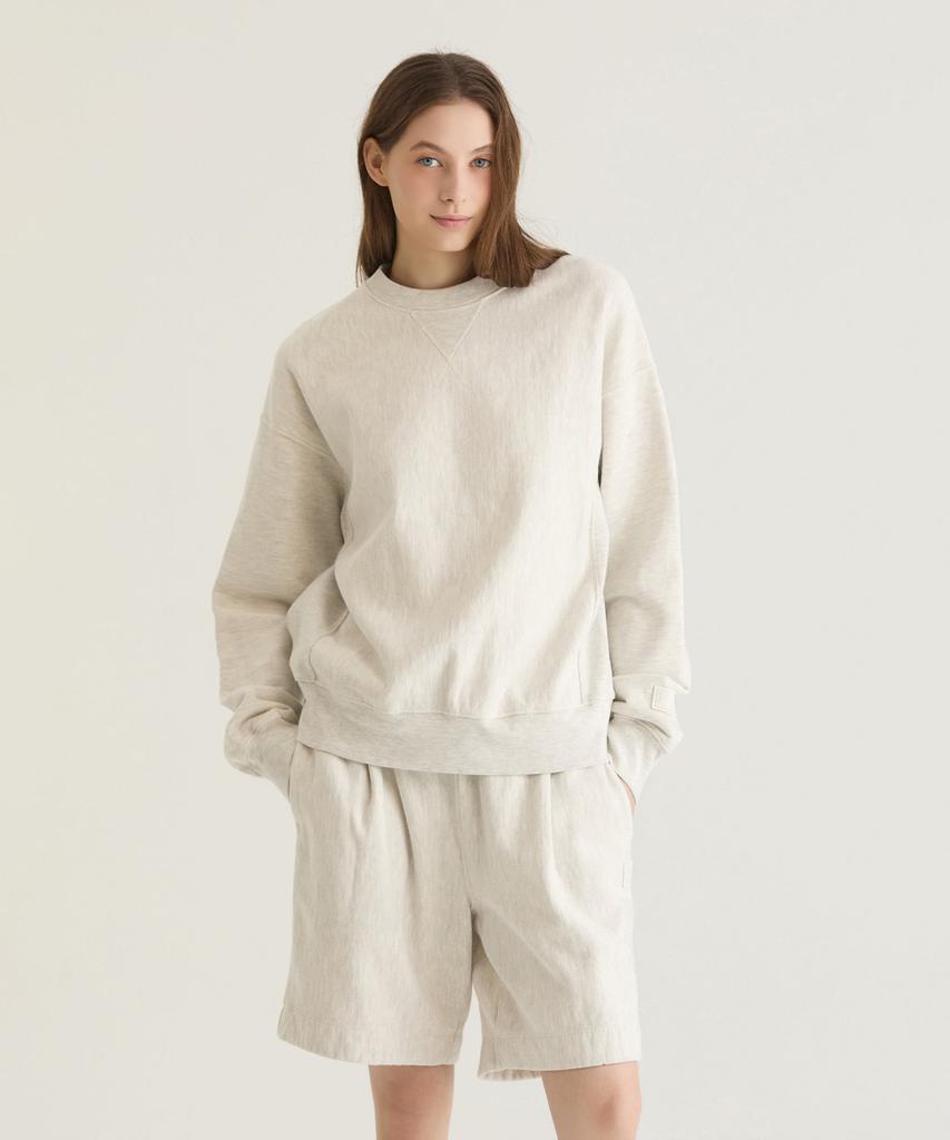 Oteumilkape [Unisex] Reverse Weave One-Tuck Sweat Shorts - Oatmeal
