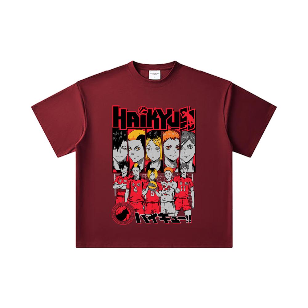 

260 GSM Double Yarn 32 Count 100% Cotton Haikyu V8 Nekoma High Print Unisex Heavy Cotton T Shirt 2XL вина червоного кольору