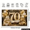 2D Flat 70th Birthday Party Banner Backdrop Black Gold Theme With Gold70 Balloons Birthday Cake Gift Box Decor Elements Made with Durable