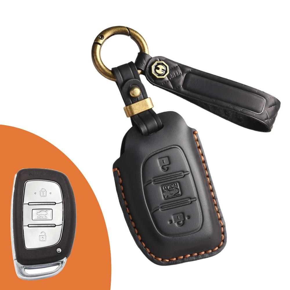 Handmade Leather Key Cover for Hyundai IX35 Elantra Verna Retro Style Car Key Protector