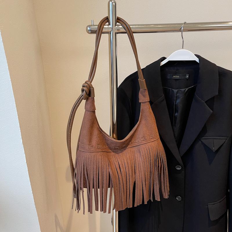 Tassel Crossbody Shoulder Bags Women Fashion Suede Small Handabg and Purse Female Luxury Design Armpit Hobos Bag