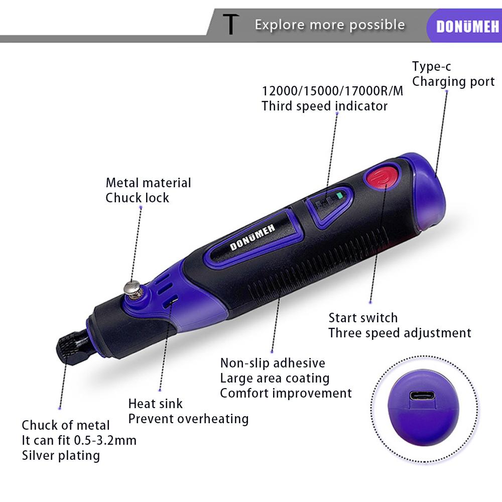 Mini Electric Drill Multifunctional Grinder 3-Speed USB Power Tool with Engraving Pen and Accessories Set Home DIY Rotary Tool