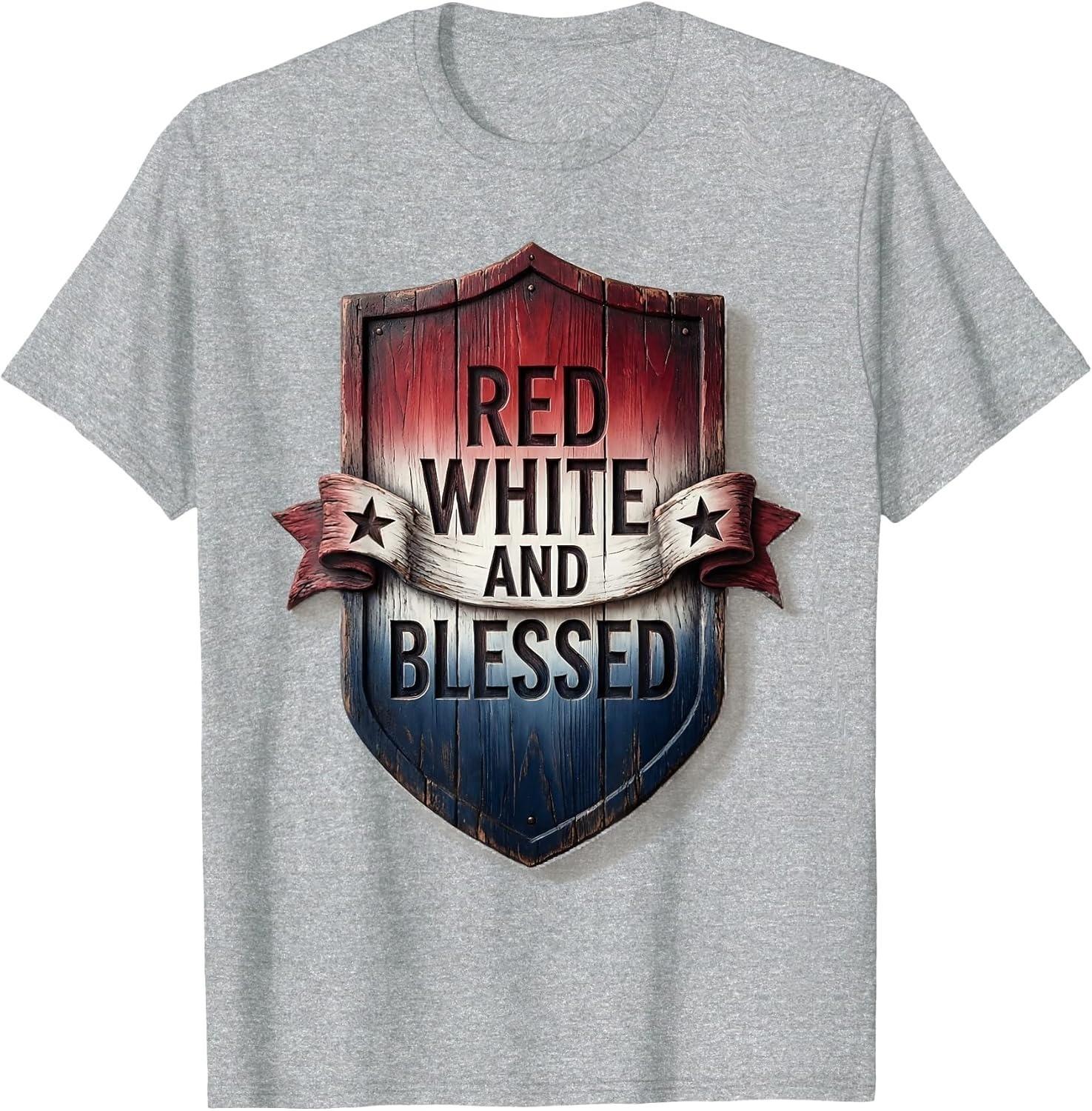 Red White and Blessed Fourth of July Patriotic Unisex T-Shirt XXXXL