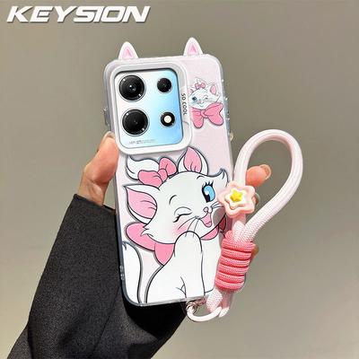 KEYSION Cute Ear Cartoon Case for Infinix Note 30 4G with Lanyard Soft Silicone+PC Shockproof Phone Cover for Infinix Note 30 5G