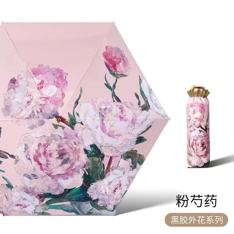 

Мини-ручной компактный зонтик с розой, картина маслом, розовый зонтик с разноцветными цветами, дорожный УФ-зонт, женский зонт из Парагвая