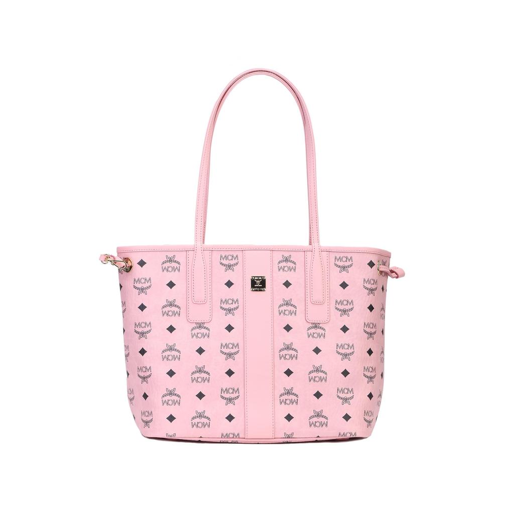 MCM Borsa a mano Liz con logo, chiusura a gancio, in ecopelle, borsa a tracolla, piccola, da donna, color pesca