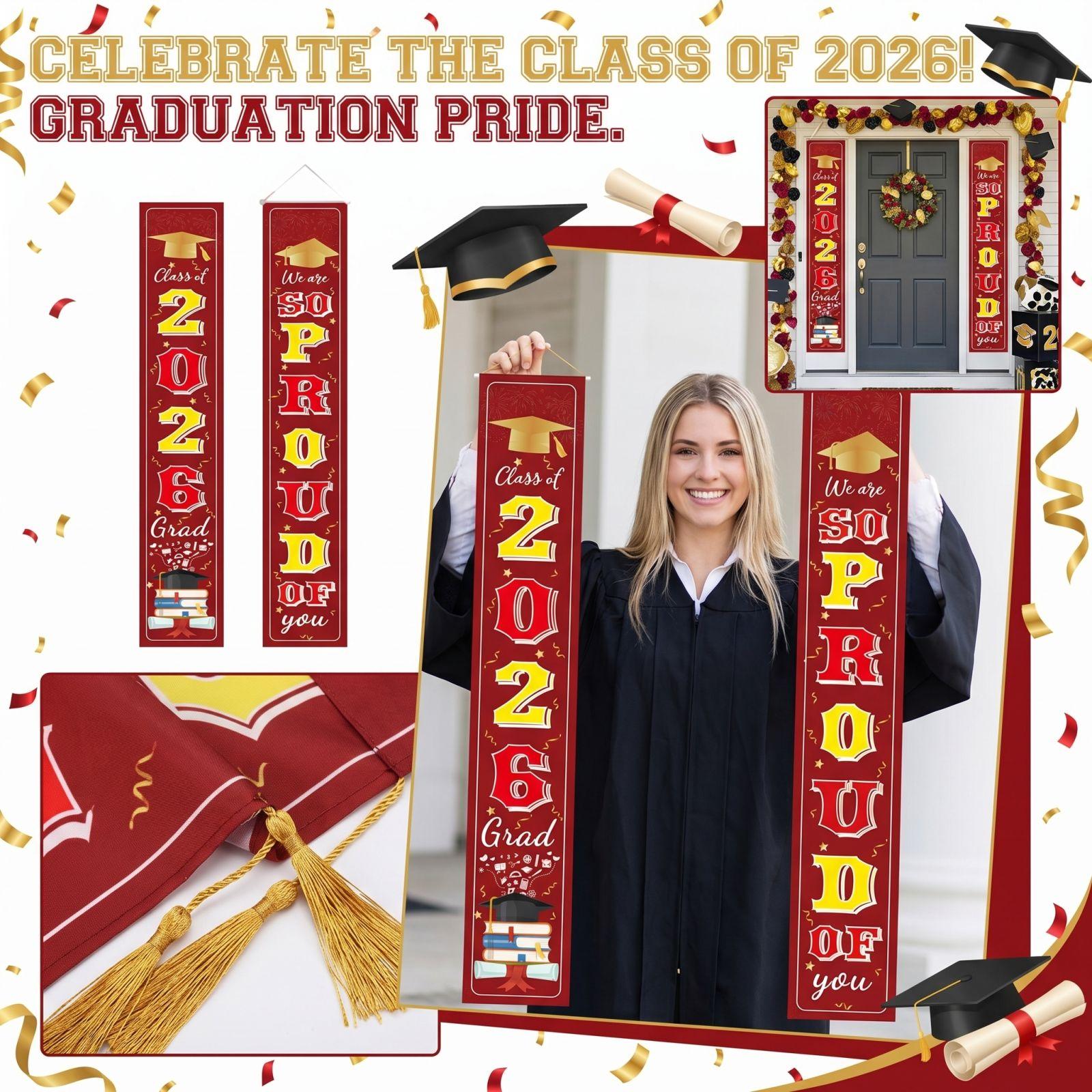 

Graduation Banner 2026 Vertical Porch Sign Set for Outdoor Indoor Graduation Party Decorations Supplies for School Events one size