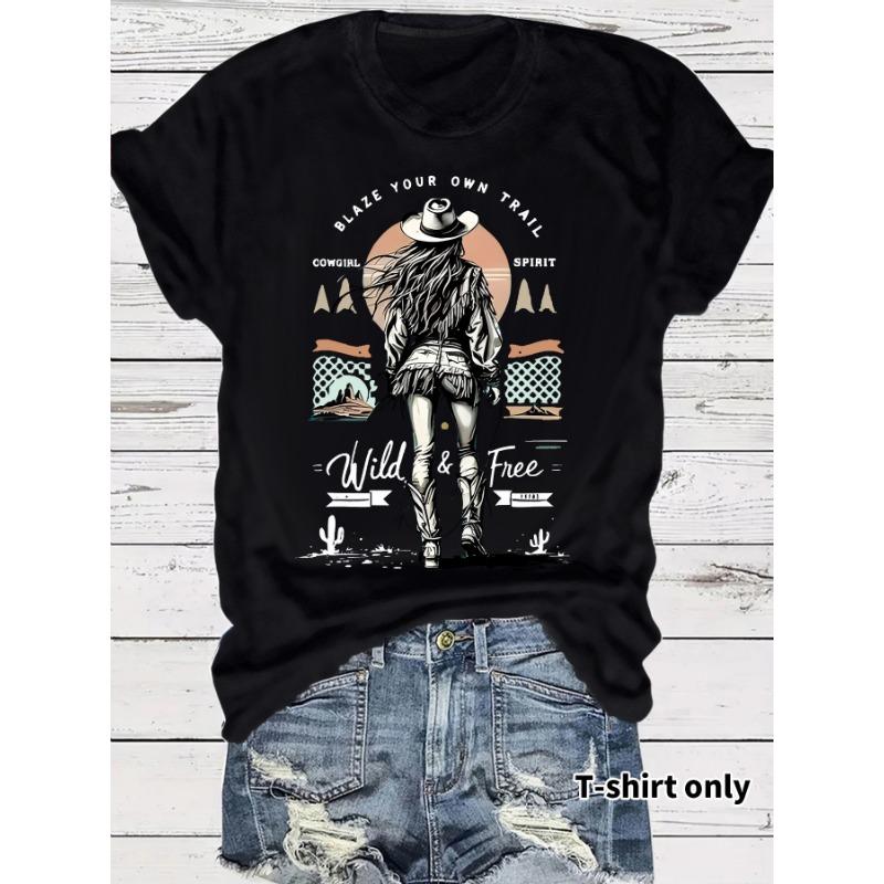 Damen Denim Bedrucktes Kurzarm Locker und Modisches T-Shirt