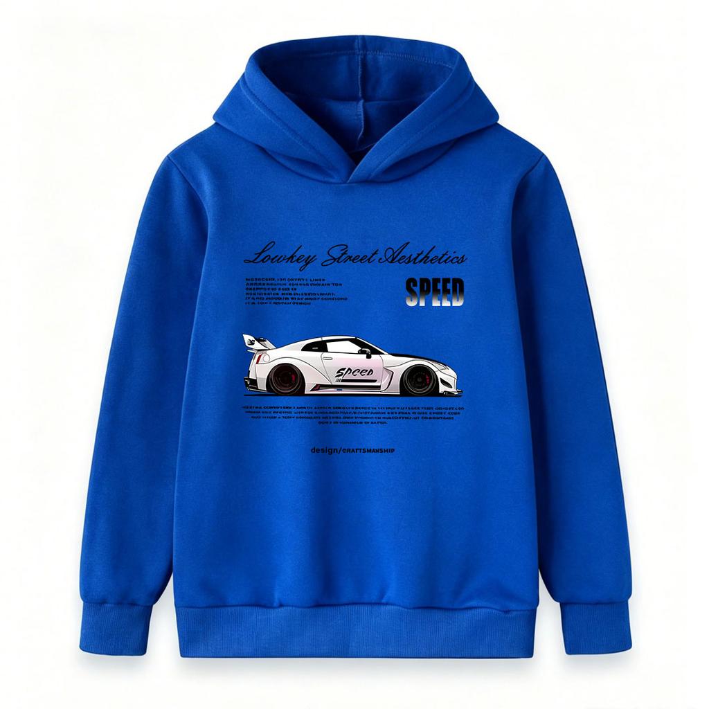 Kids Boys Girls Pullover Hoodie, Cool Race Car Speed Street Aesthetics Print Casual Soft Hooded Sweatshirt for Daily Wear Street Style Children Top