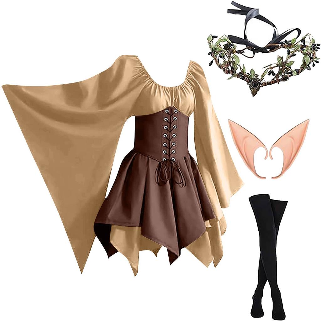 Women Fashion Long Sleeve Vintage Dress Cosplay Party Evening Night Formal Dress