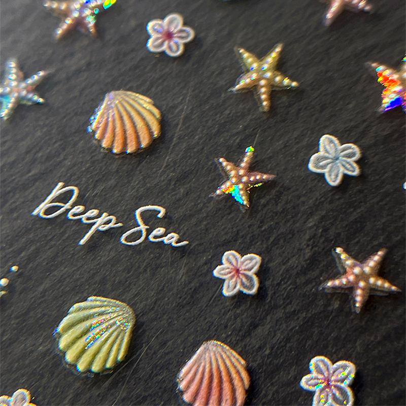 3D Colorful Shell Nail Sticker Starfish Ocean Elements Nail Decoration Summer Beach Ocean Nail Art Stickers Manicure Decals DIY