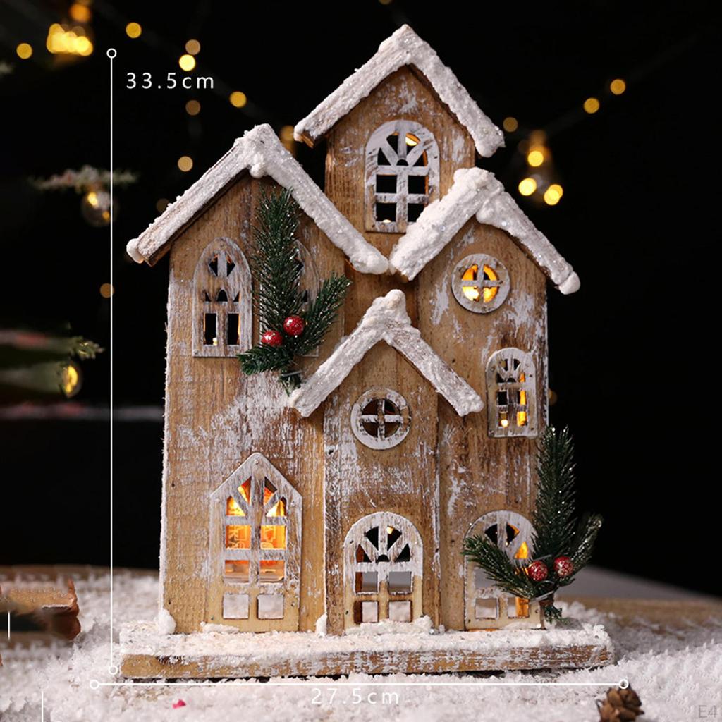 Christmas Decoration Snow Village House with Warm LED Lights Ornament for Party