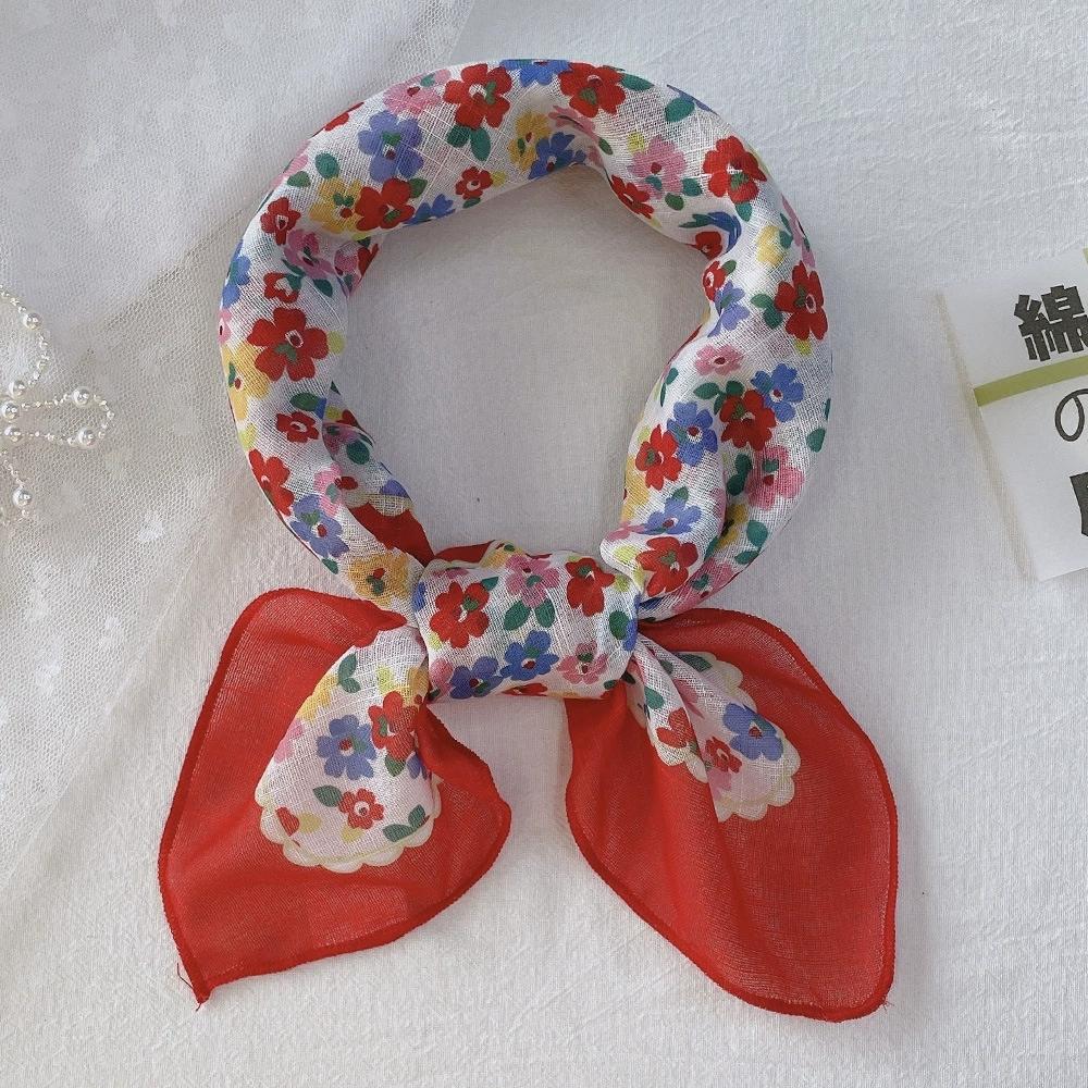 58*58Cm Women Square Neckerchief And Headscarf Female Floral Print Small Shawls Scarves Spring Summer Headband Scraves