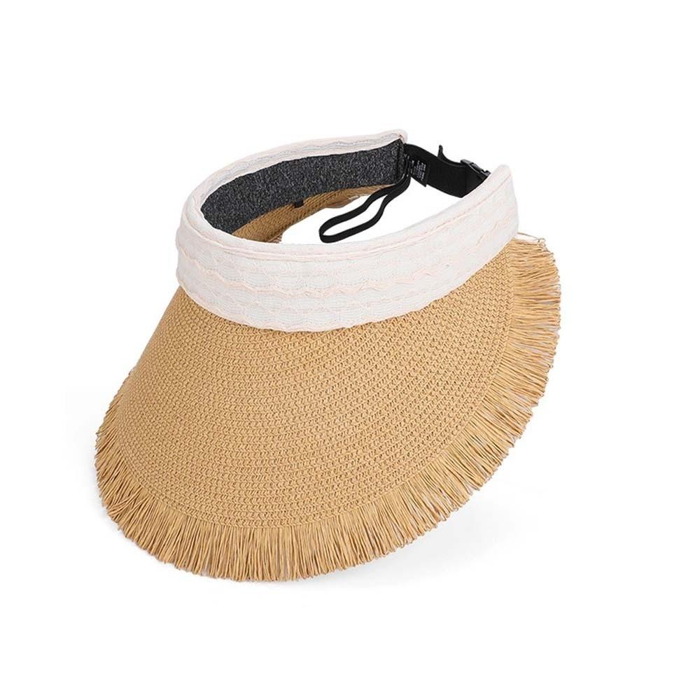 Portable Straw Visor Cap Solid Color Sunscreen Empty Top Hat Folding Sunshade Hat  Travel