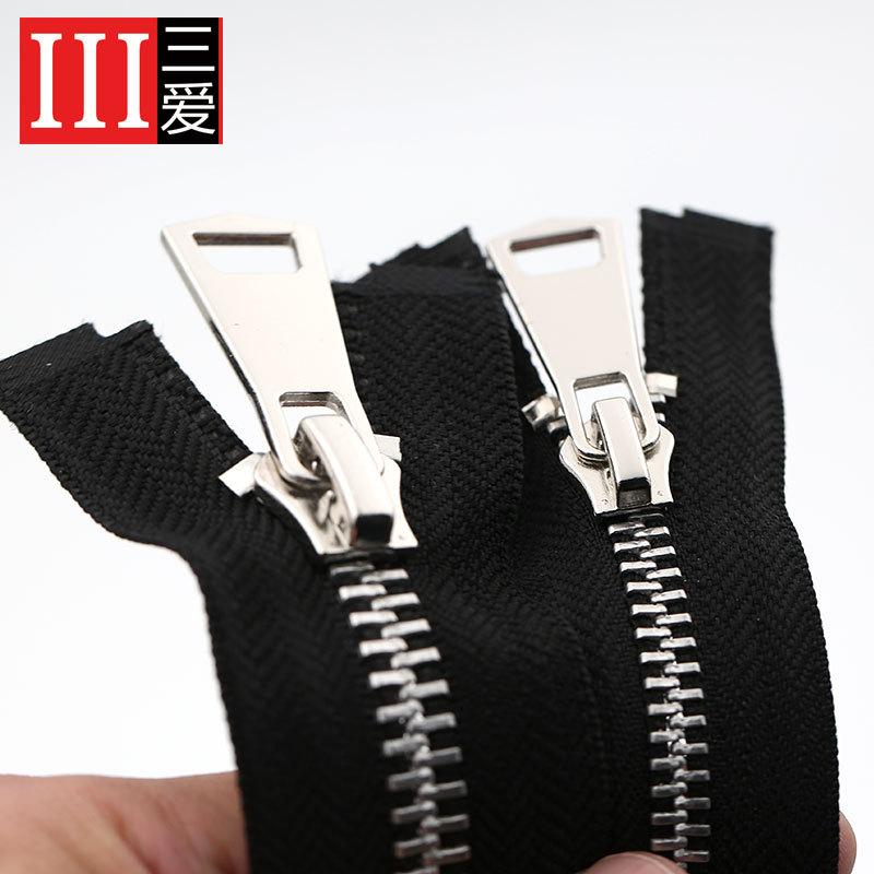 Ne. 8 Černý kovový oboustranný otevřený ocas Dlouhý zip Oblečení Batoh Velká hlava zipu Ne. 5 pryskyřičných oboustranných zipových doplňků