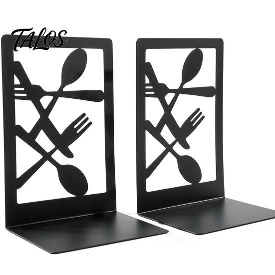 Wear Resistant Bookends 1 Pair Kitchen Metal Decorative Bookend for Shelves, Heavy Duty Non-Skid Book Dining Room Holder Stand, Black Support Stopper