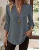 Autumn and Winter New Women's Clothing Button V-neck Pocket T-shirt Top Women